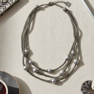 ✨ Anne Klein 3-Row Mesh & Faux Pearl Necklace ✨